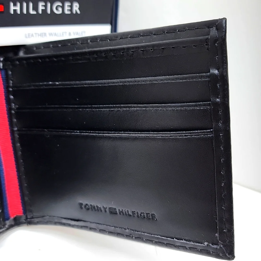 ⭐️TOMMY HILFIGER 💯 MENS WALLET BLACK, LEATHER WALLET
